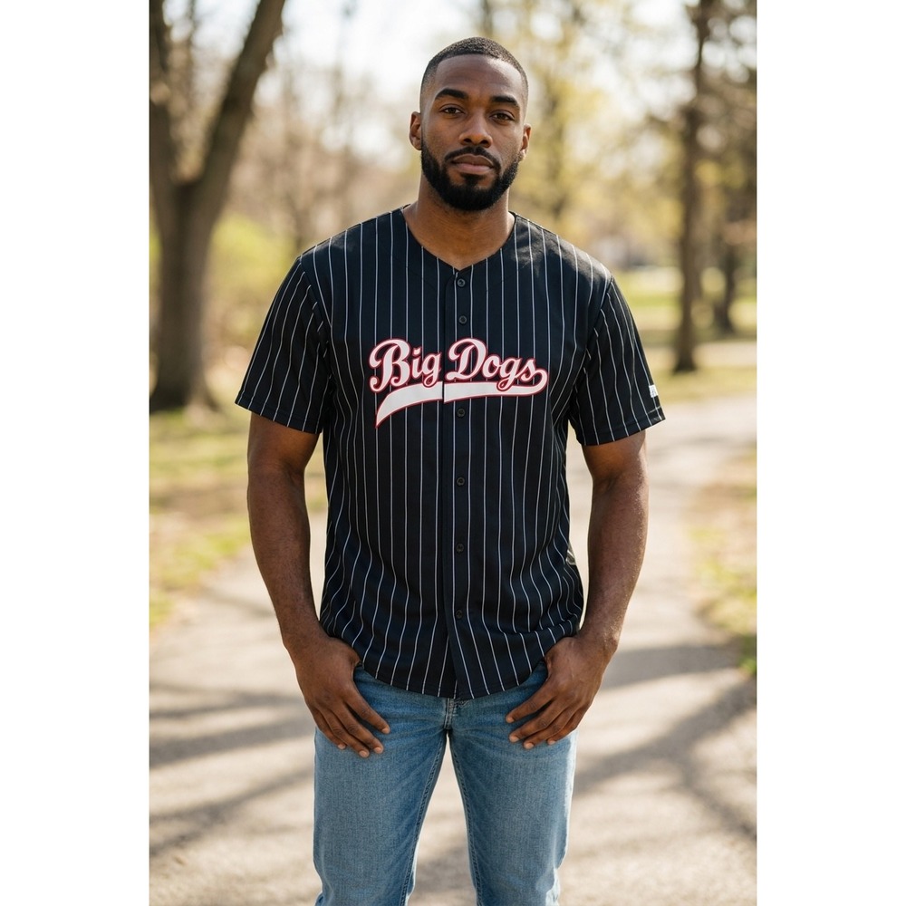 Big Dogs Mens 3X Baseball Jersey Black Pinstripe Embroidered Logo Button UpShirt